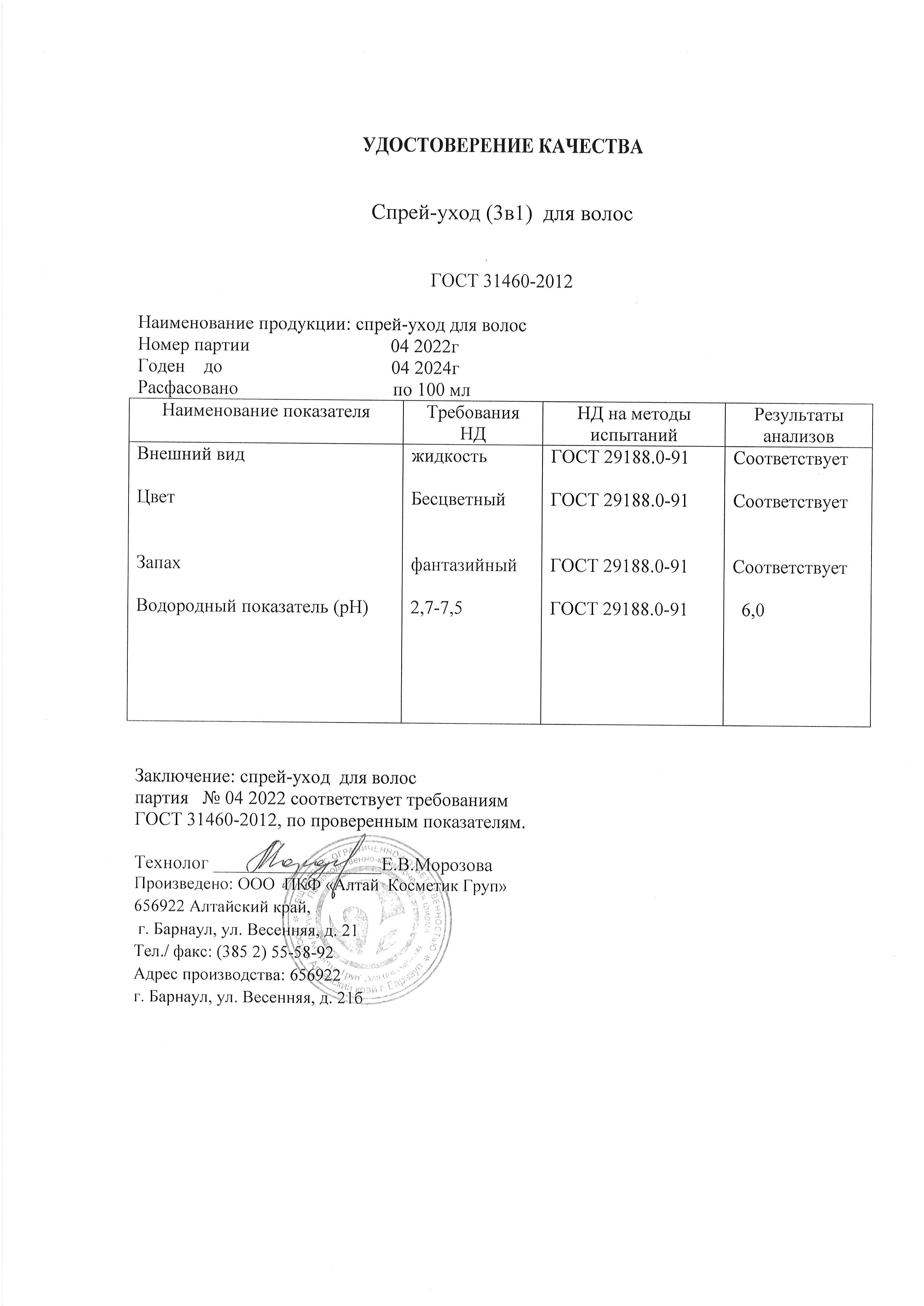 Паспорт №042022